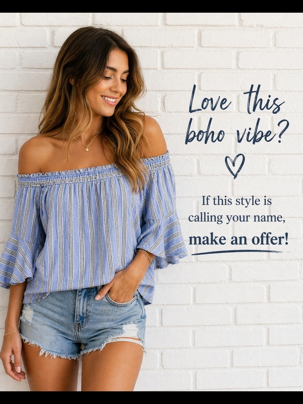 Lucky Brand Blue Striped Off Shoulder Top Size Large Boho Peasant Blouse NWT
